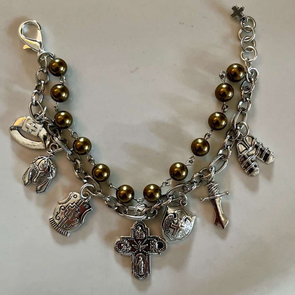 God Charm Bracelet Armor of God ~ Vintage Austrian Copper Pearls - Picture 11 of 12